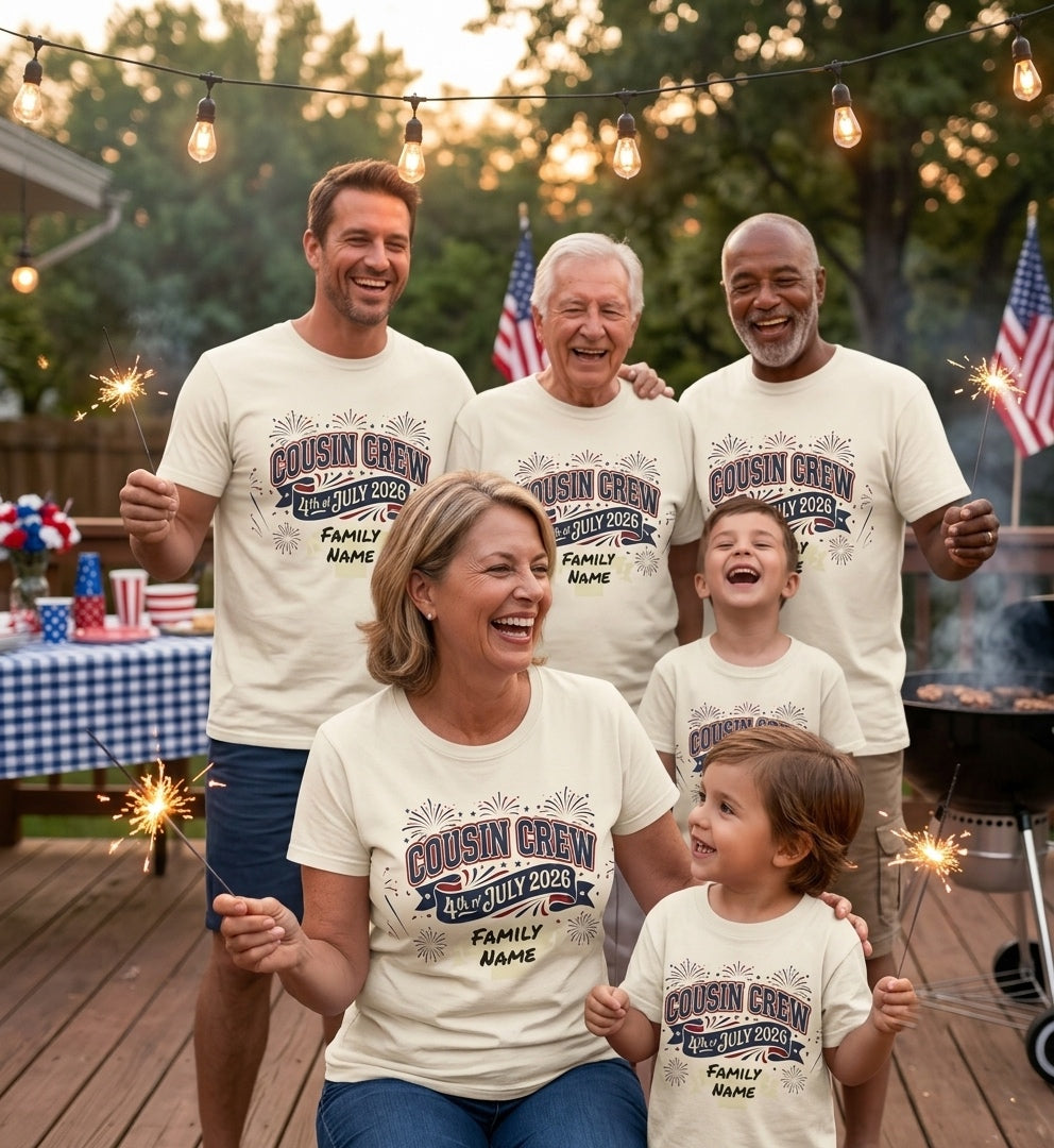 Cousin Crew 4th of July 2026 Family Name T-shirt | Patriotic Fireworks Tee