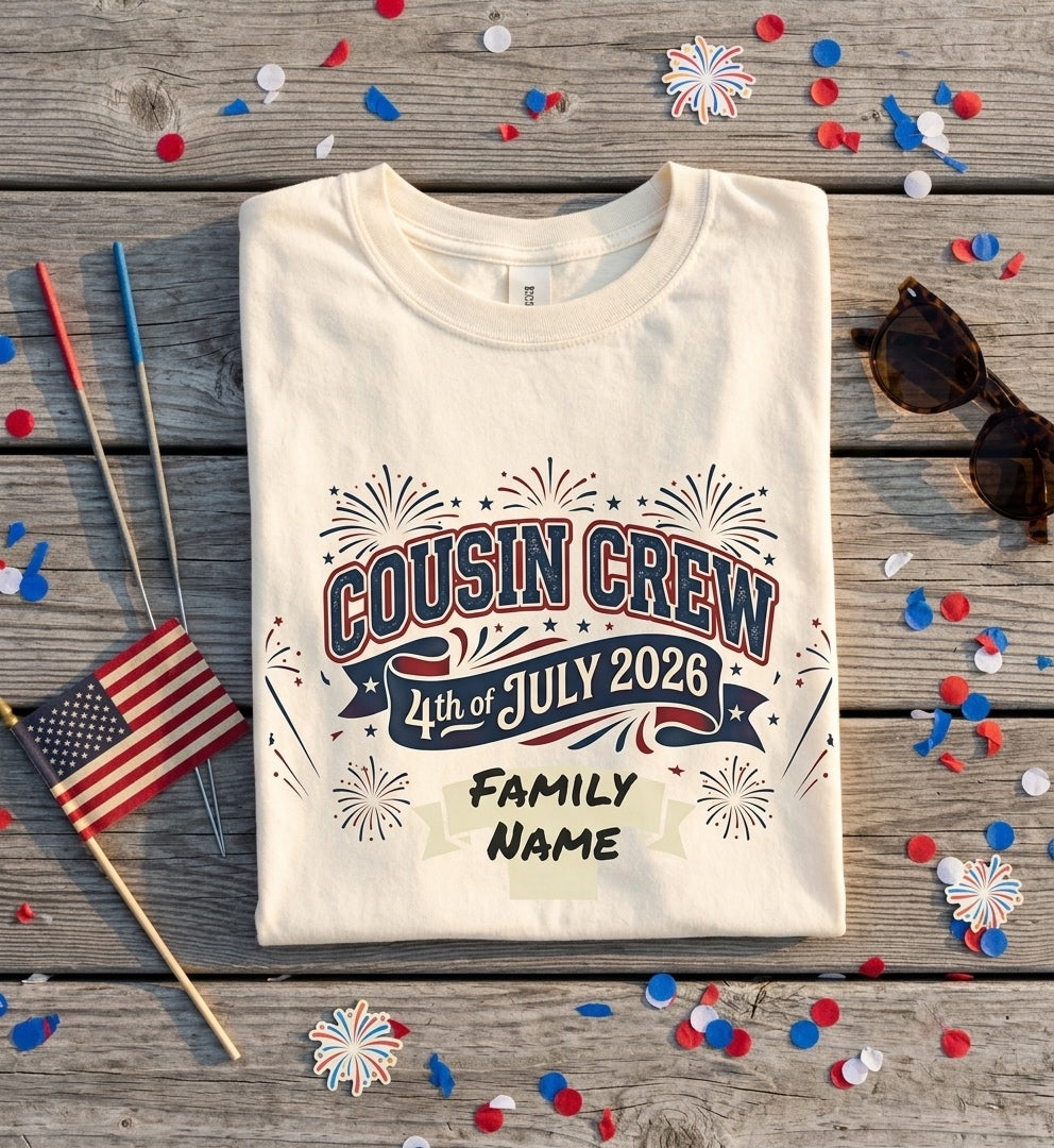 Cousin Crew 4th of July 2026 Family Name T-shirt | Patriotic Fireworks Tee
