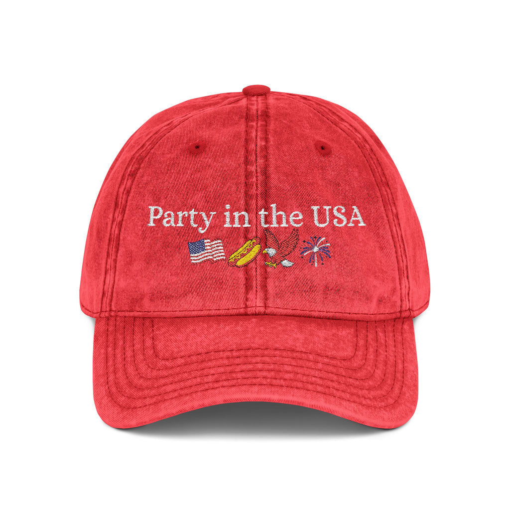 Party in the USA Cap | Embroidered Red Vintage Baseball Hat